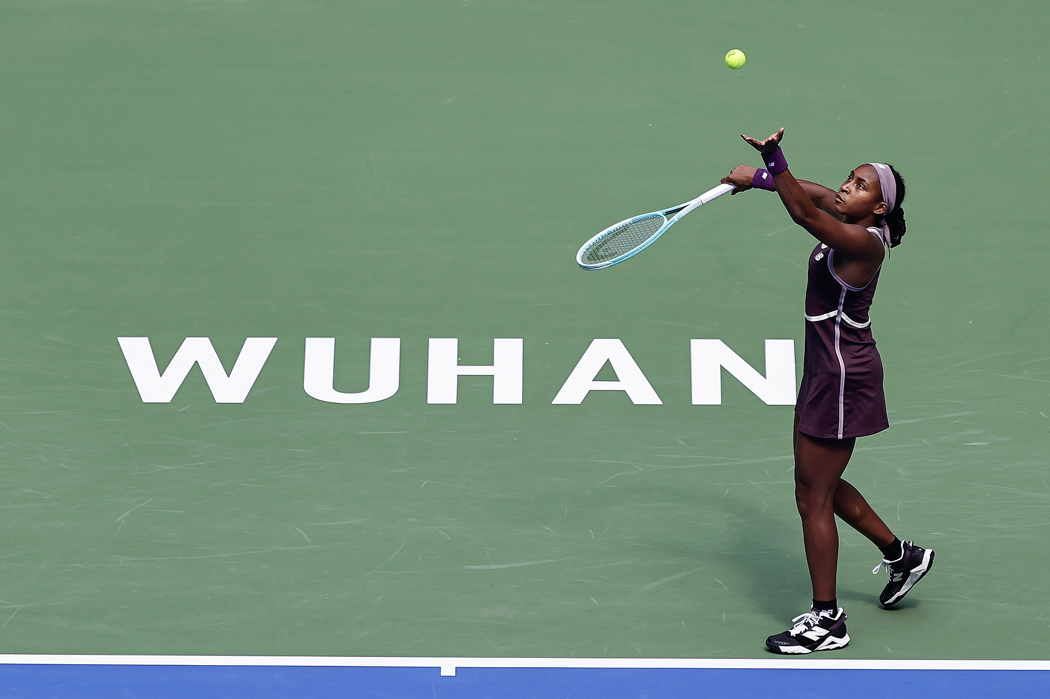 Coco Gauff of the United States serves at the Wuhan Open in Wuhan, China, October 9, 2024. /CFP