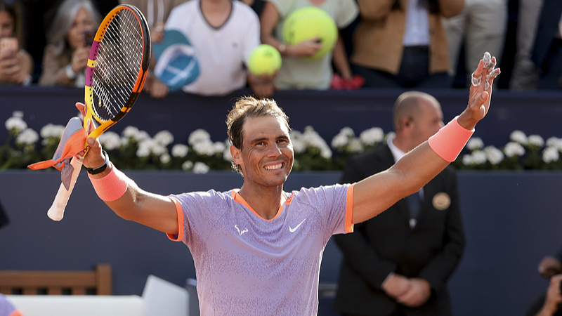 Rafael Nadal of Spain celebrates at the Barcelona Open Banc Sabadell in Barcelona, Spain, April 16, 2024. /CFP 