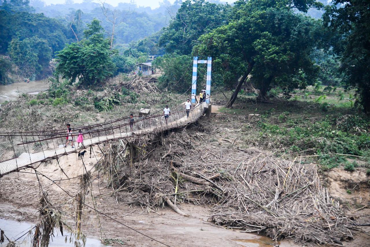 A bridge that connects Wagigitok to Akimpara over river Grim in South West Garo Hills was destroyed by floods. West Garo Hills, Meghalaya, India. October 10, 2024. /Picture courtesy of the Meghalaya chief minister's official X account.