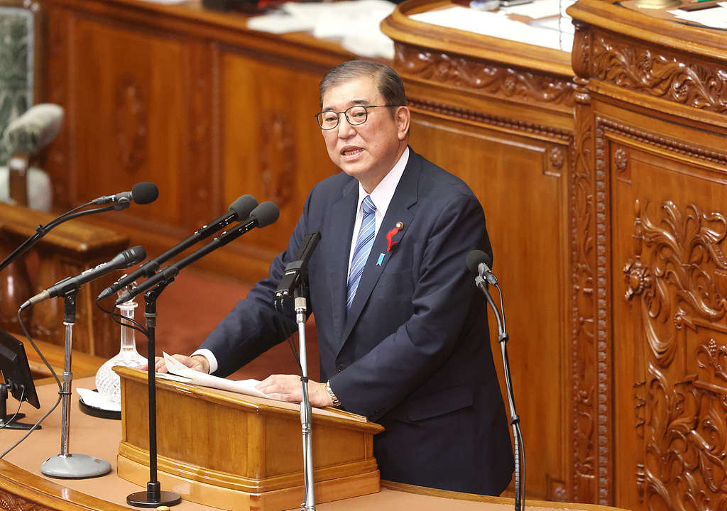 Japanese Prime Minister Shigeru Ishiba answers a question at Lower House's plenary session at the National parliament (Diet) in Tokyo on October 7, 2024. /CFP