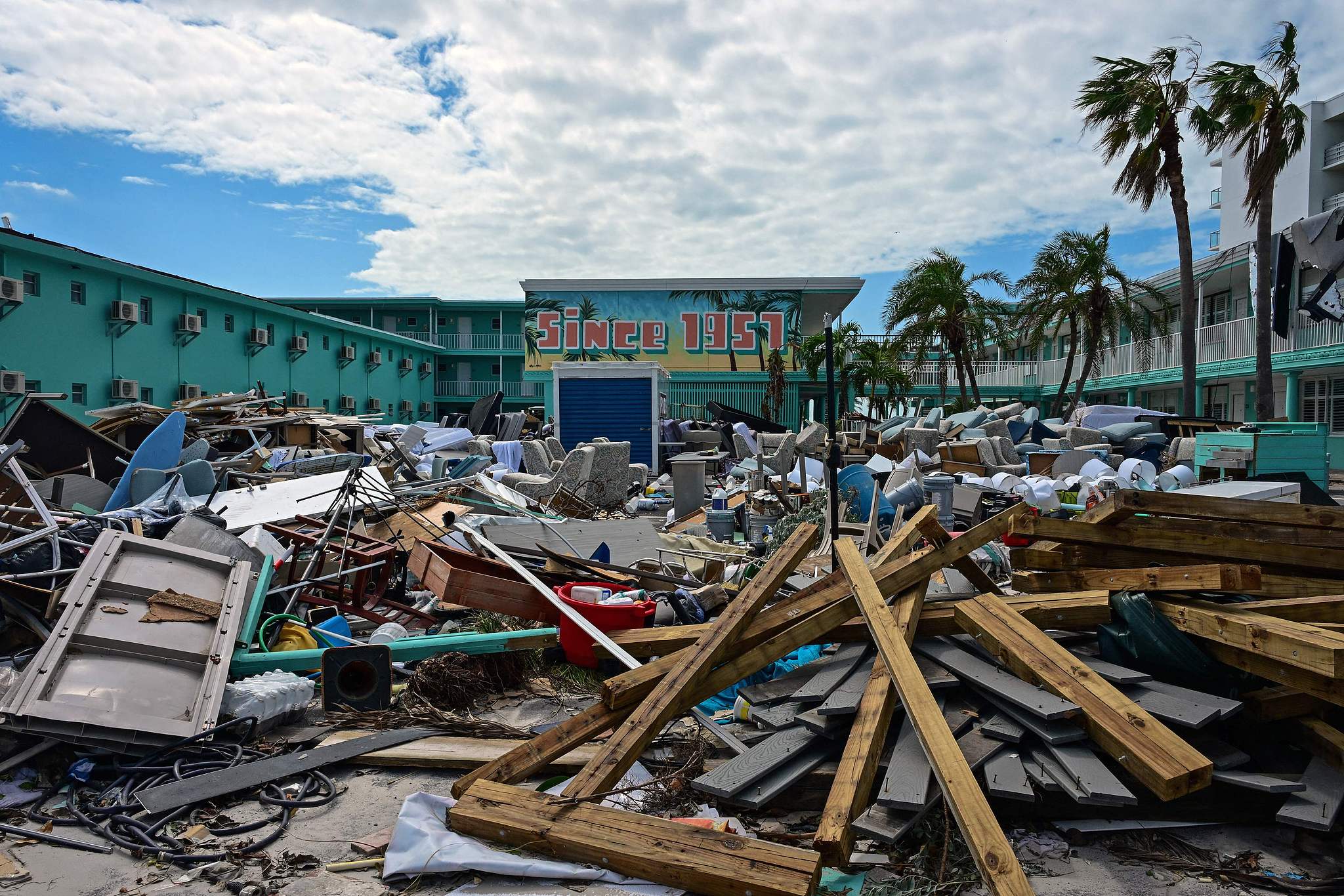 Debris is seen in front of the Thunderbird Beach Resort in the aftermath of Hurricane Milton in Treasure Island, Florida, the U.S., October 11, 2024. /CFP