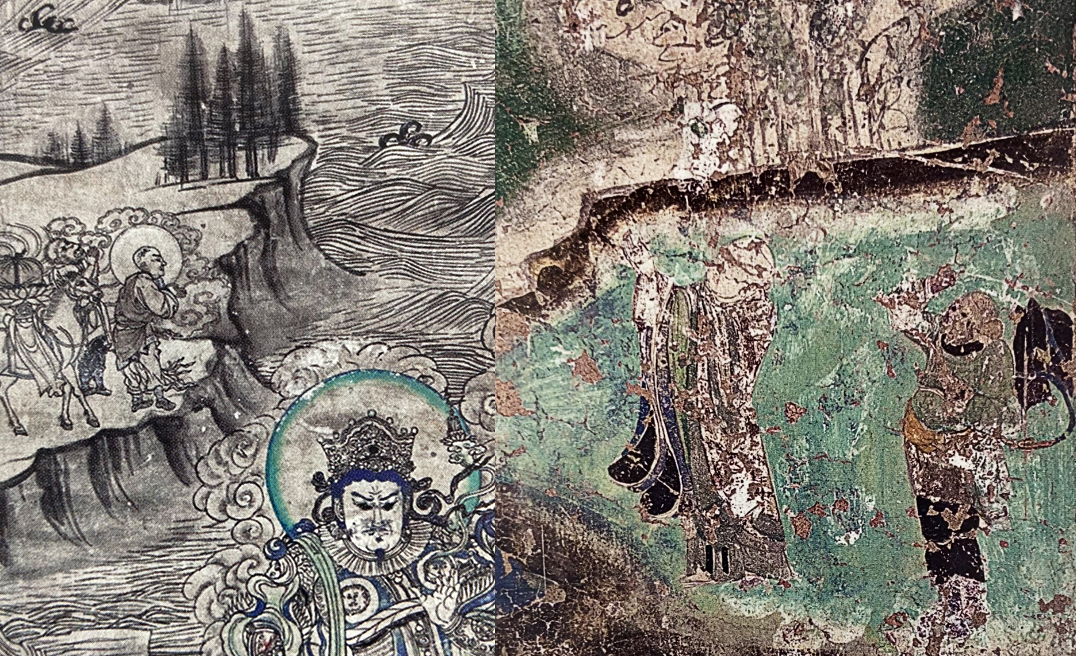 Images from a book on the Yulin Caves show what are believed to be two of the earliest depictions of Sun Wukong in murals found in Cave 3 (left) and Cave 2 of the Yulin Caves in Guazhou County, Gansu Province. /CGTN