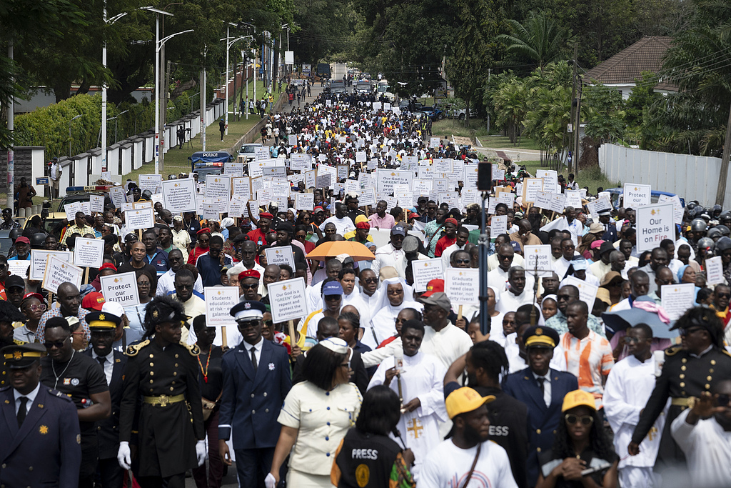 Members of the Catholic Archdiocese of Accra during the environmental prayer walk against galamsey (illegal mining), Accra, Ghana, October 11, 2024. /CFP