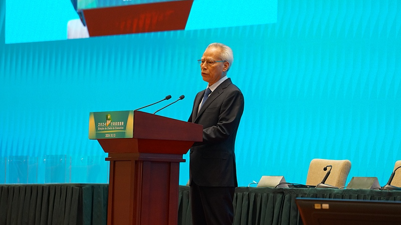 Sam Hou Fai makes a speech after being elected as the sixth-term chief executive designate of China's Macao Special Administrative Region (SAR), Macao, China, October 13, 2024. /CFP