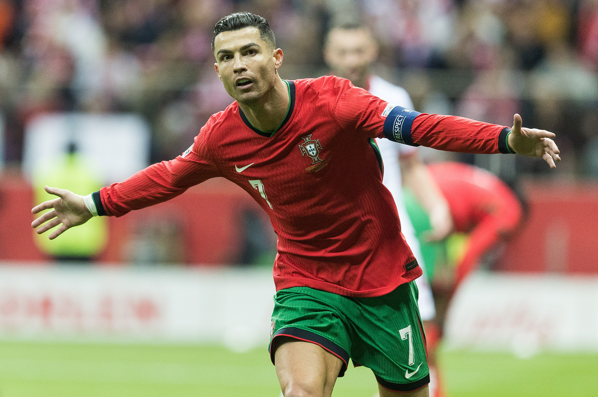 Cristiano Ronaldo of Portugal celebrates after scoring a goal against Poland in a UEFA Nations League game at the National Stadium in Warsaw, Poland, October 12, 2024. /CFP