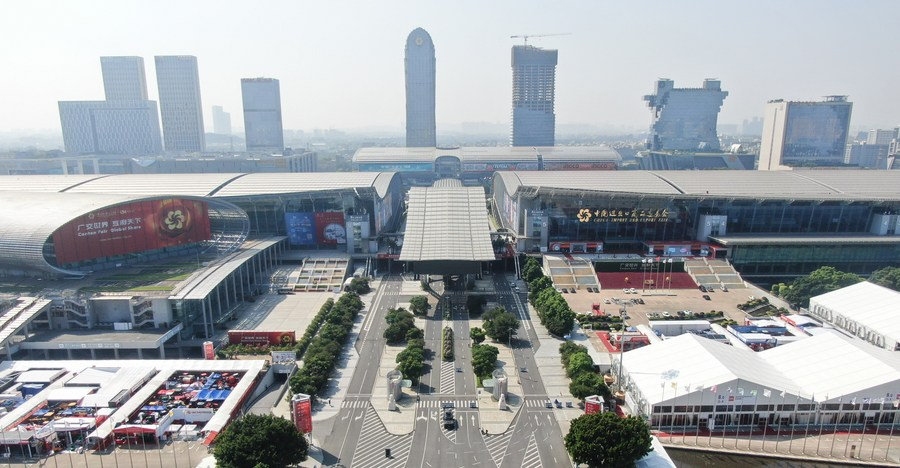 The exterior view of the venue for the 134th session of the China Import and Export Fair in Guangzhou, south China's Guangdong Province, October 14, 2023. /Xinhua