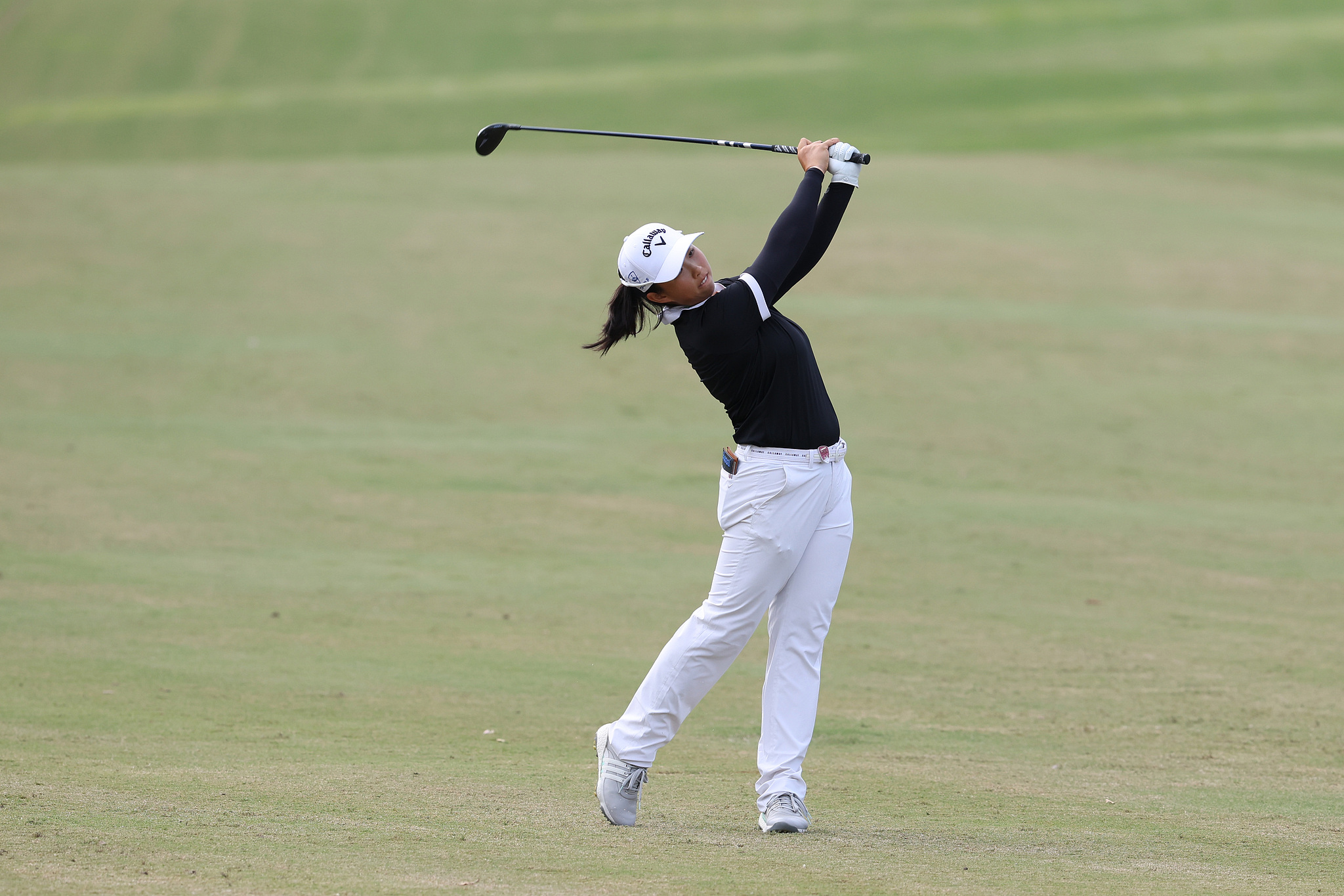 Yin Ruoning of China hits a shot in the LPGA Shanghai at the Qizhong Garden Golf Club in east China's Shanghai Municipality, October 13, 2024. /CFP