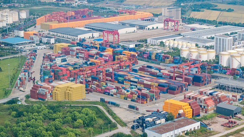 Containers are neatly aligned at Taizhou Port, in China's Jiangsu province, as import and export goods are efficiently loaded and unloaded on October 12, 2024./CFP