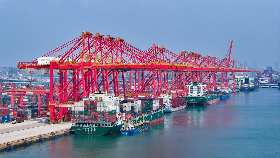 The view of the container terminal of Rizhao Port in Rizhao, east China's Shandong Province, August 22, 2024. /Xinhua