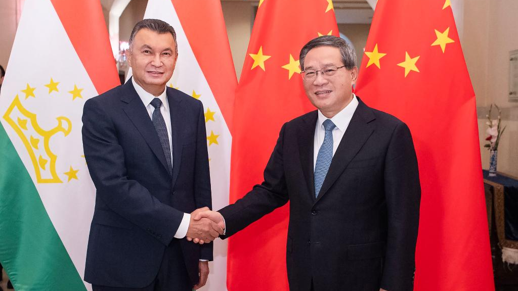 Chinese Premier Li Qiang (R) meets with Tajik Prime Minister Kokhir Rasulzoda in Islamabad, Pakistan, October 15, 2024. /Xinhua