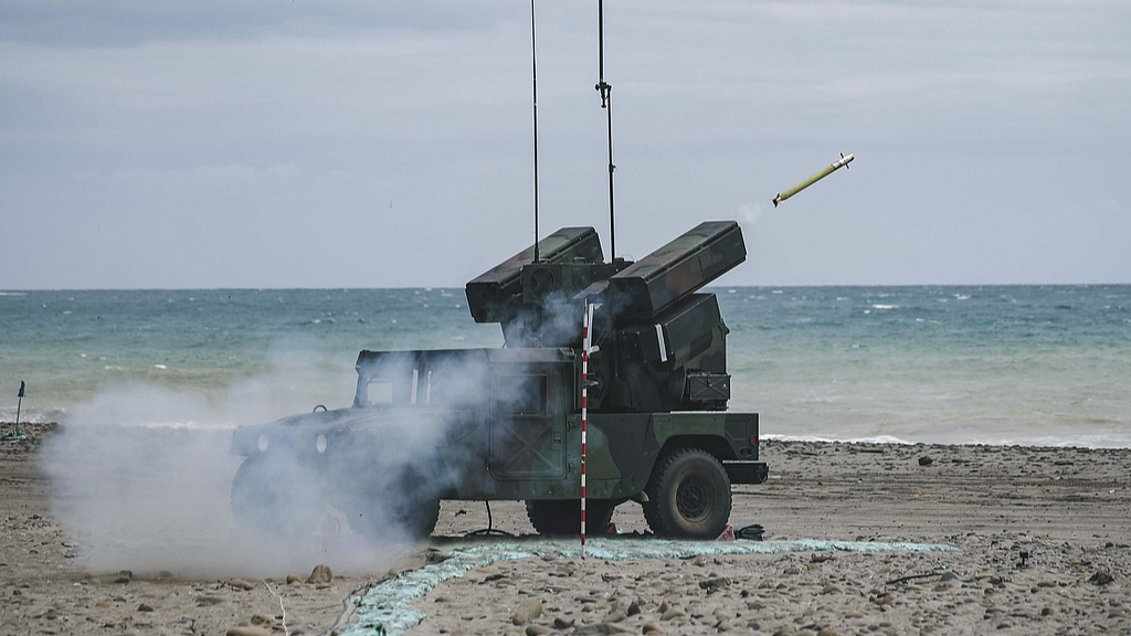 A U.S. made M-1097 Avenger self-propelled ground-to-air weapon is seen during live fire exercises in Pingtung, China's Taiwan region, April 16, 2024. /CFP