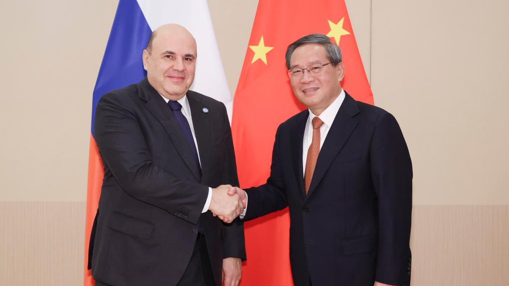 Chinese Premier Li Qiang (R) meets with Russian Prime Minister Mikhail Mishustin on the sidelines of the 23rd Meeting of the Council of Heads of Government of Member States of the Shanghai Cooperation Organization in Islamabad, Pakistan, October 16, 2024. /Xinhua