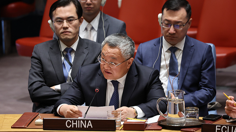 China's permanent representative to the UN Fu Cong speaks at a UN Security Council emergency meeting on the humanitarian situation in the Gaza Strip at the UN headquarters in New York, October 16, 2024. /CFP