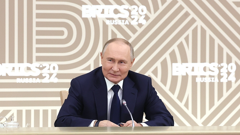 Russian President Vladimir Putin chairs the meeting with the heads of leading media outlets from BRICS countries at Novo-Ogaryovo state residence outside of Moscow, Russia, October 18, 2024. /CFP