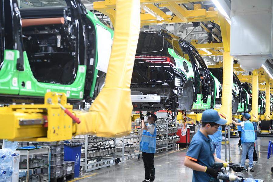 The new energy vehicles production line of a smart factory of Seres Group in southwest China's Chongqing Municipality, August 14, 2024. /Xinhua