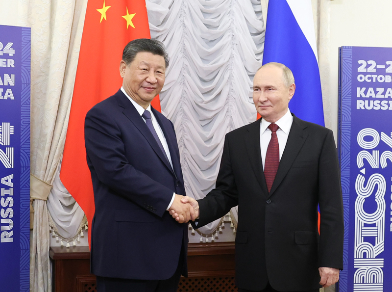 Chinese President Xi Jinping meets with Russian President Vladimir Putin in Kazan, Russia, October 22, 2024. /Xinhua