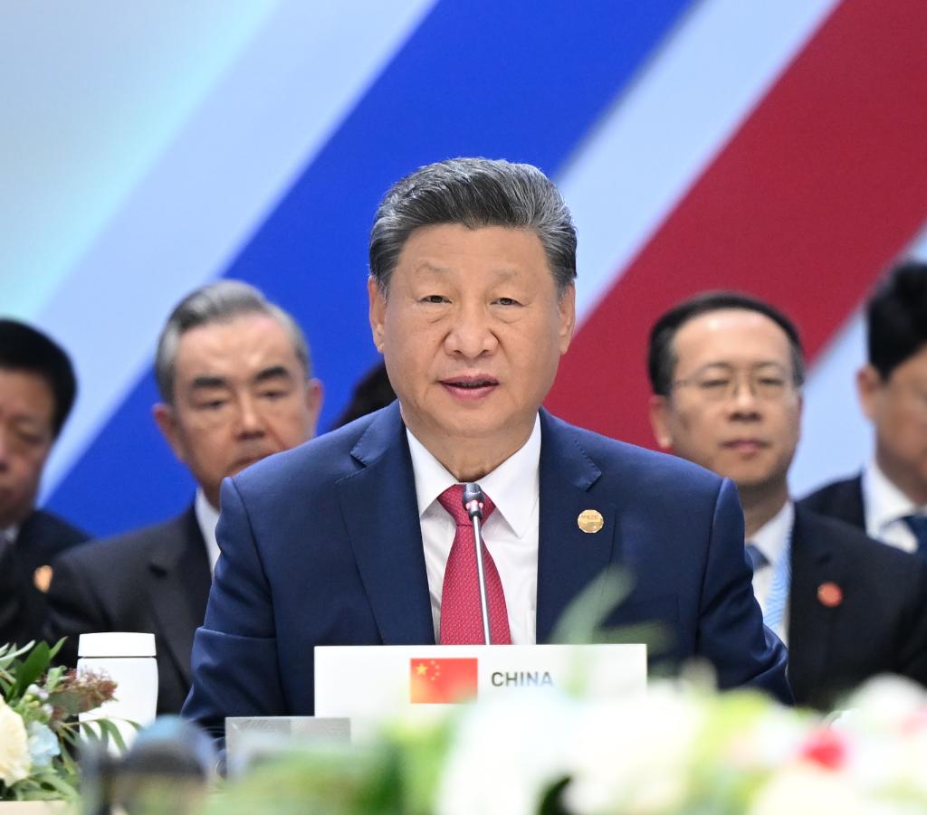 Chinese President Xi Jinping addresses the 16th BRICS Summit in Kazan, Russia, October 23, 2024. /Xinhua