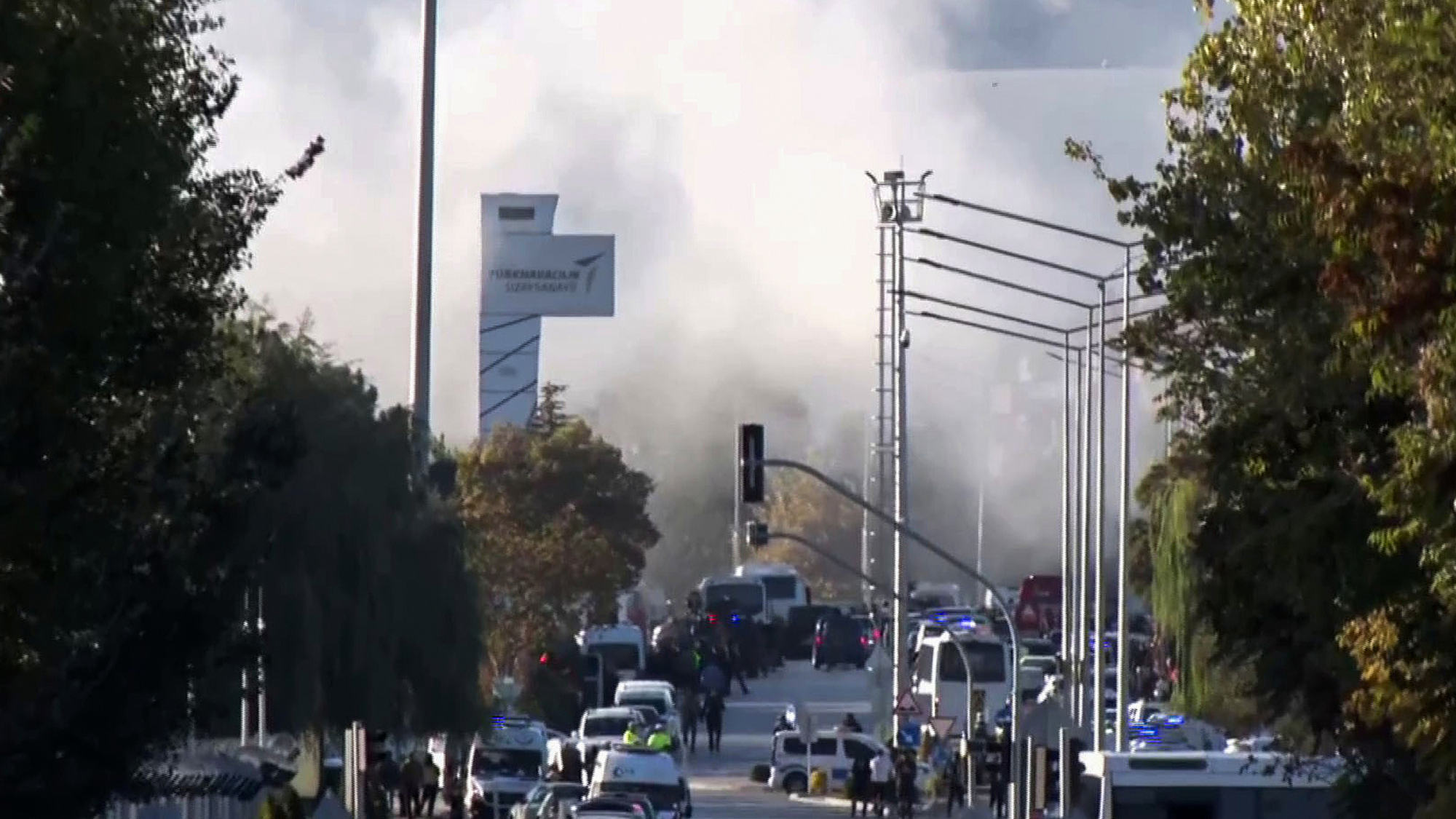 Emergency rescue teams and police officers attend an incident outside Turkish Aerospace Industries on the outskirts of Ankara, Türkiye, October 23, 2024. /CFP