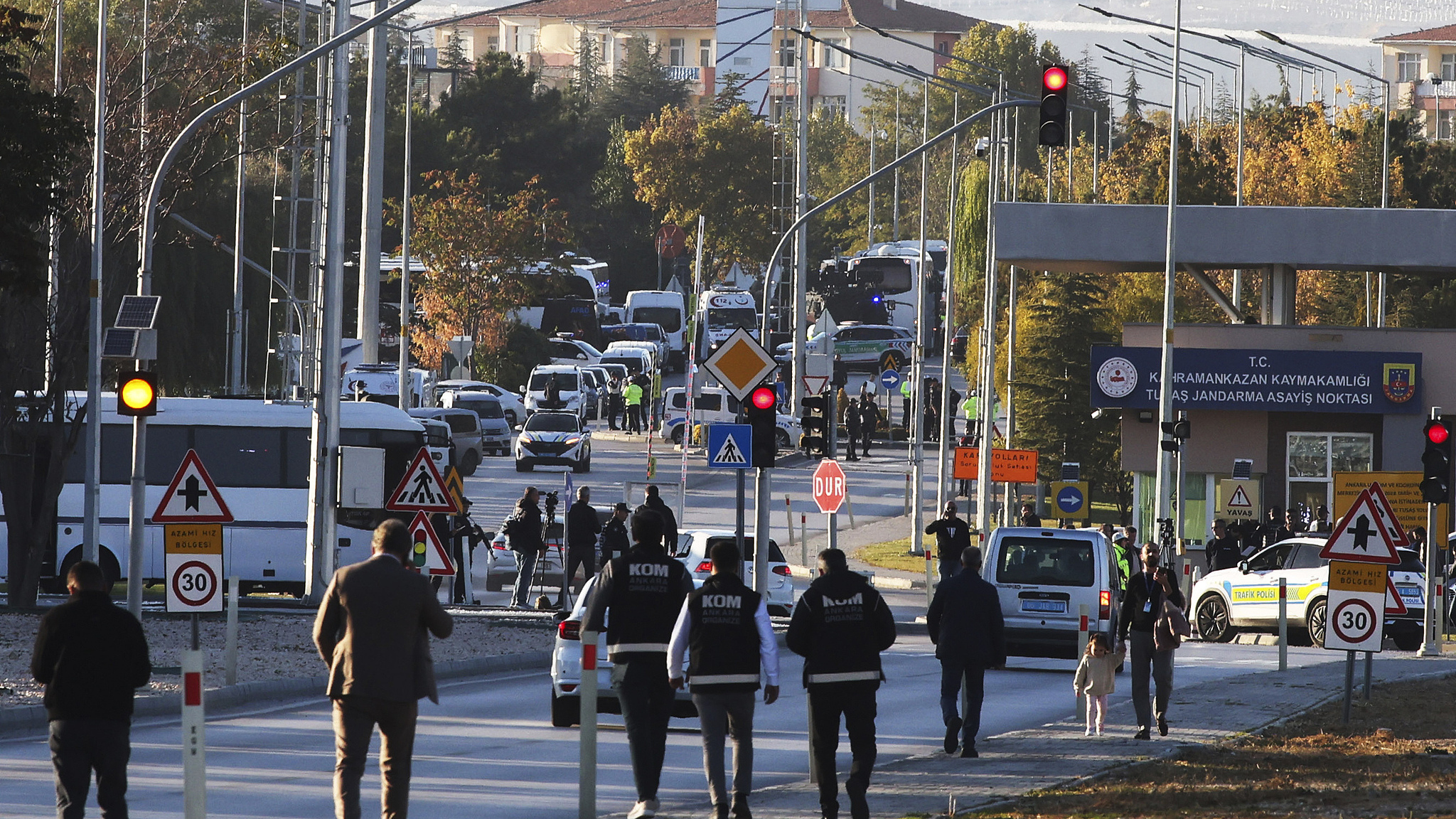 Emergency and security teams are deployed outside Turkish Aerospace Industries on the outskirts of Ankara, Türkiye, October 23, 2024. /CFP