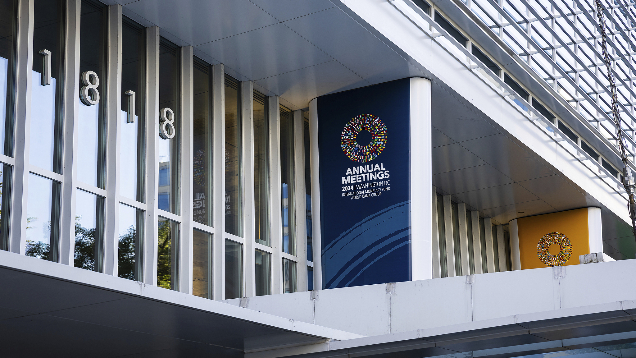 Signage is seen outside World Bank Group headquarters during the International Monetary Fund and World Bank Group annual meetings in Washington, D.C., October 23, 2024. /CFP