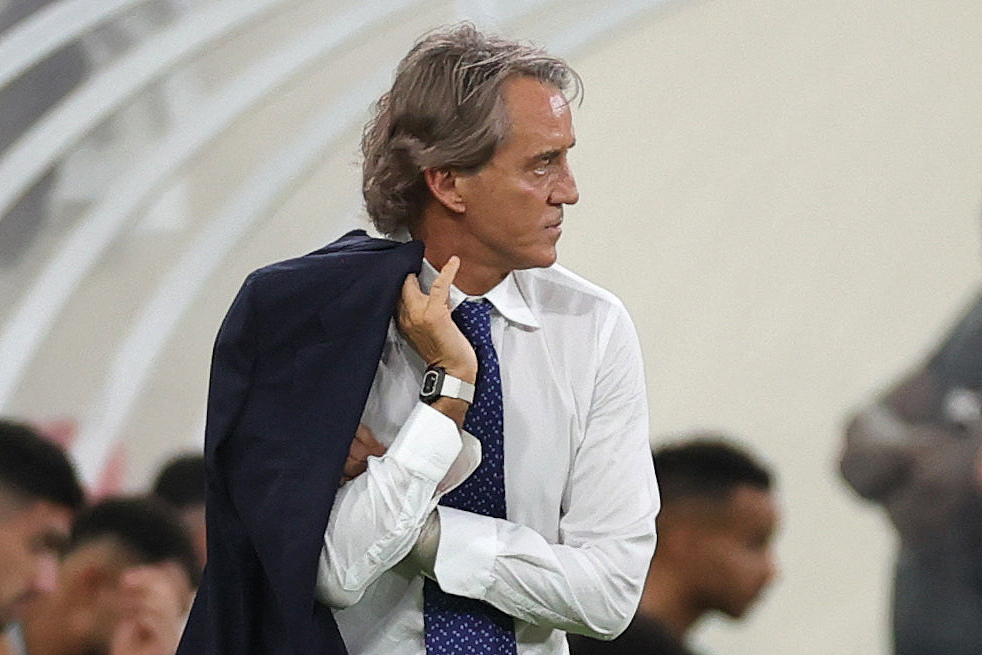 Roberto Mancini, coach of Saudi Arabia, looks on during the 2026 FIFA World Cup Asian Football Confederation (AFC) qualifier game against Bahrain at the Prince Abdullah Al-Faisal Stadium in Jeddah, Saudi Arabia, October 15, 2024. /CFP