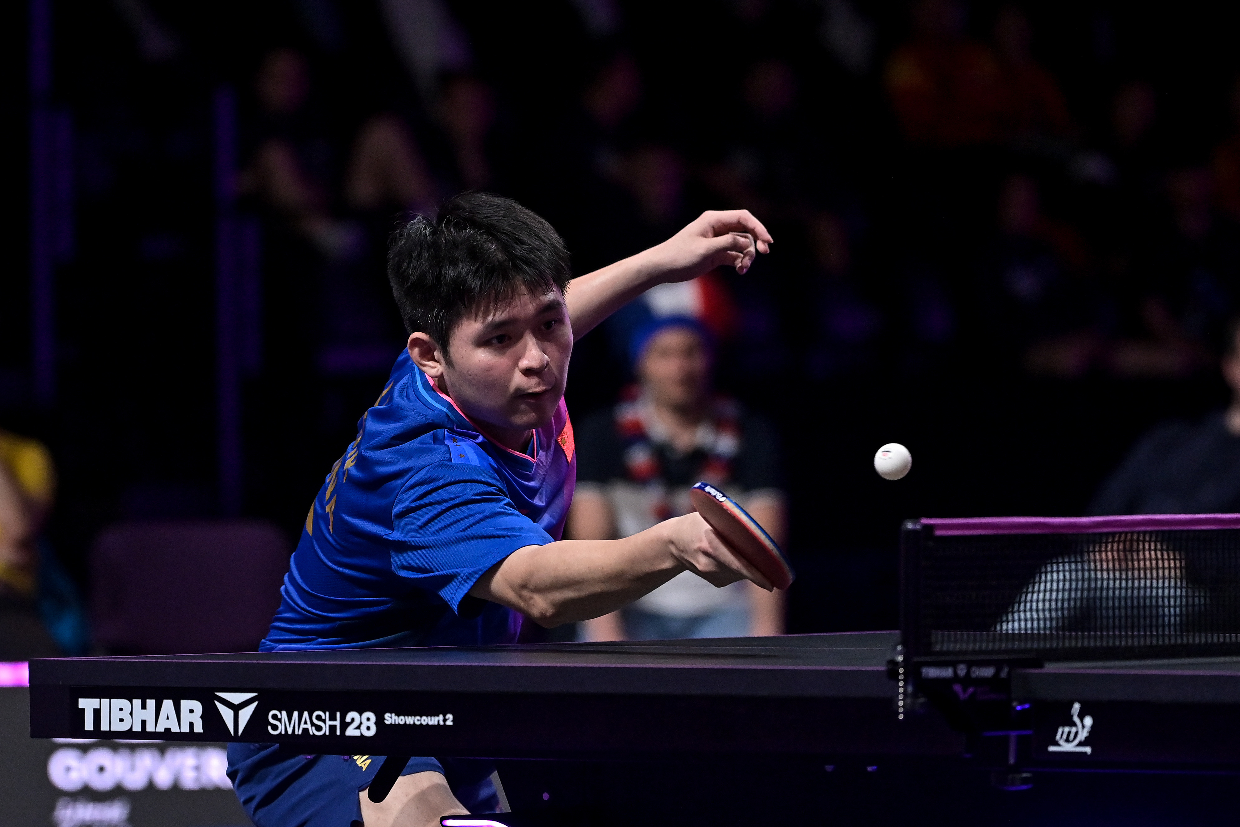 Lin Shidong of China competes during the Day 4 of WTT Champions Montpellier at Sud de France Arena on October 25, 2024 in Montpellier, France. / CFP