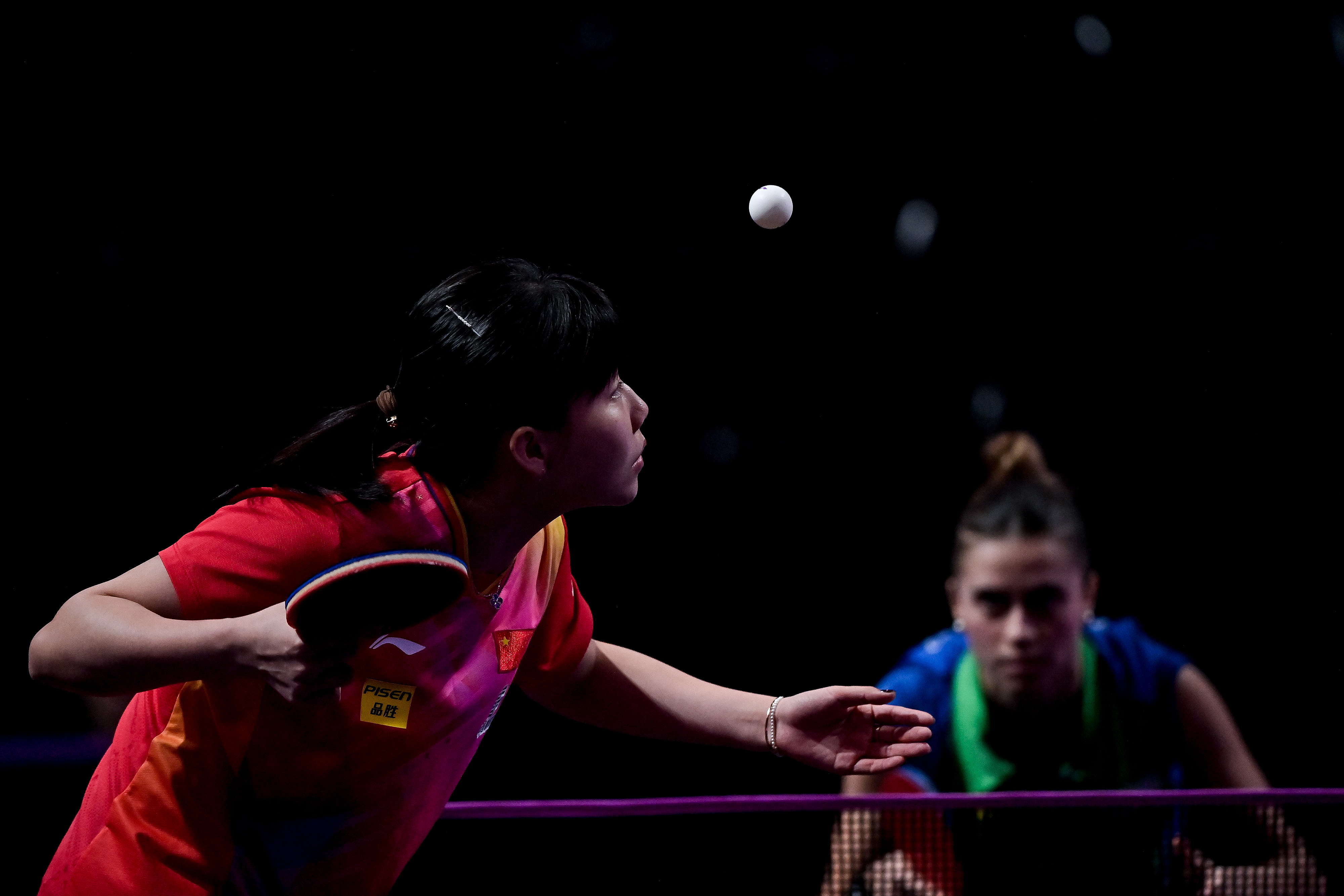 Chen Xingtong of China competes during the Day 2 of WTT Champions Montpellier at Sud de France Arena on October 23, 2024 in Montpellier, France. / CFP