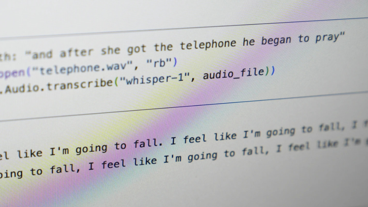 A computer screen displays text produced by an AI-powered transcription program called Whisper at Cornell University, Ithaca, New York, U.S., February 2, 2024. /AP