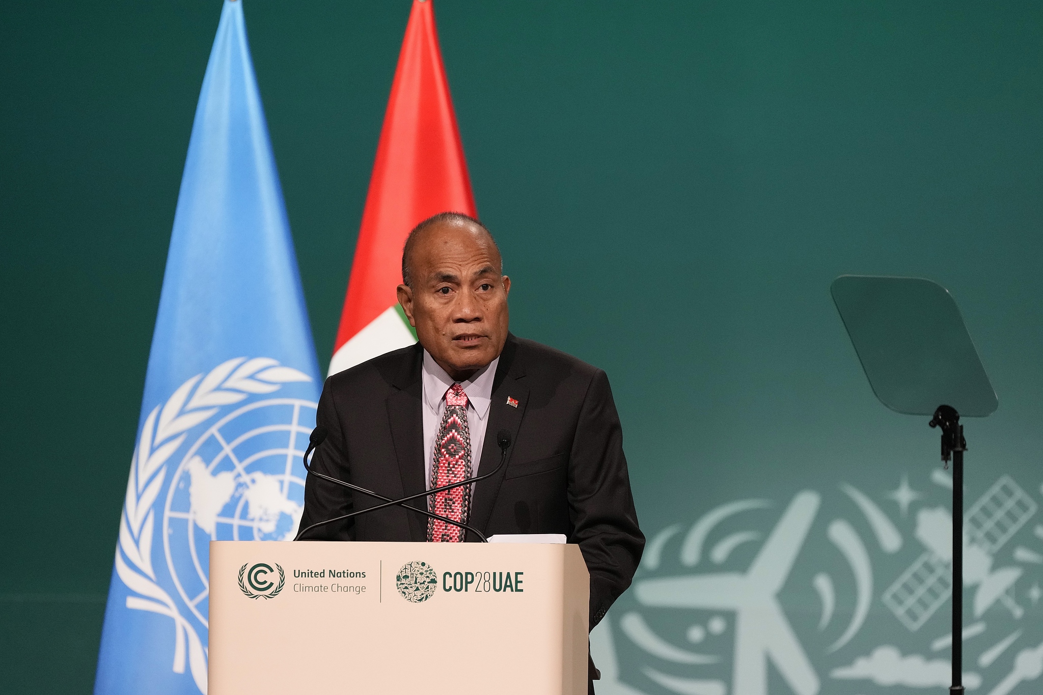 Kiribati President Taneti Maamau speaks during a plenary session at the COP28 UN Climate Summit in Dubai, the United Arab Emirates, December 9, 2023. /CFP