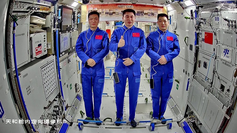 The Shenzhou-18 crew at the China Space Station. /CFP