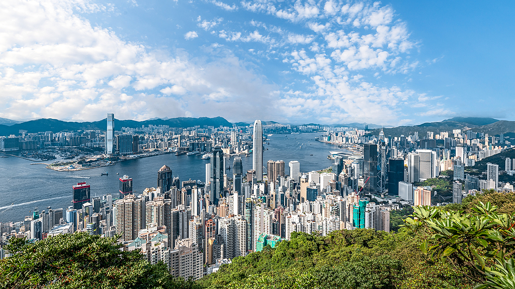 An aerial view of the Victoria Harbour, Hong Kong, China. /CFP