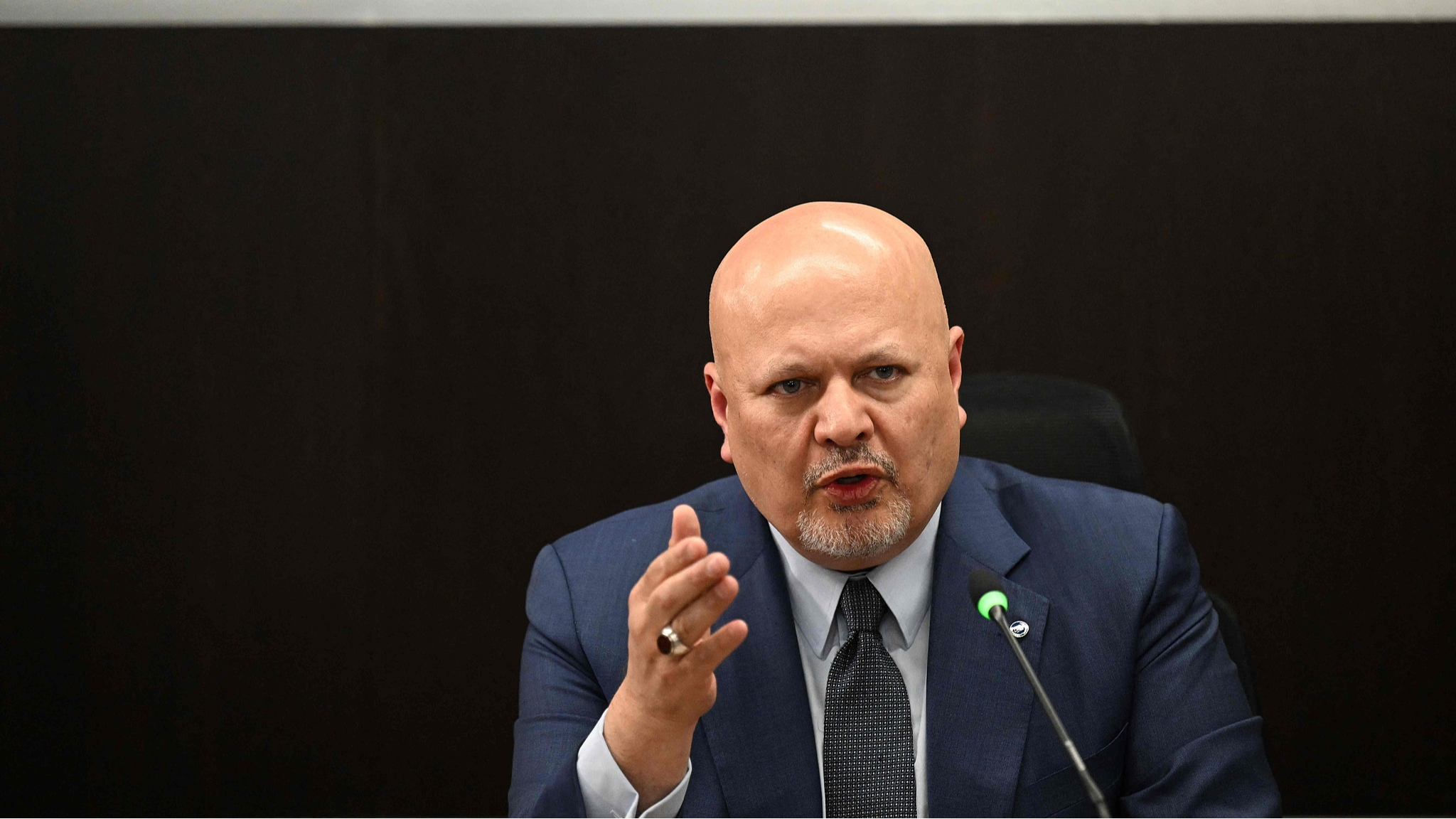 The International Criminal Court's chief prosecutor Karim Khan speaks during a press conference in Bogota, Colombia, June 6, 2023. /CFP