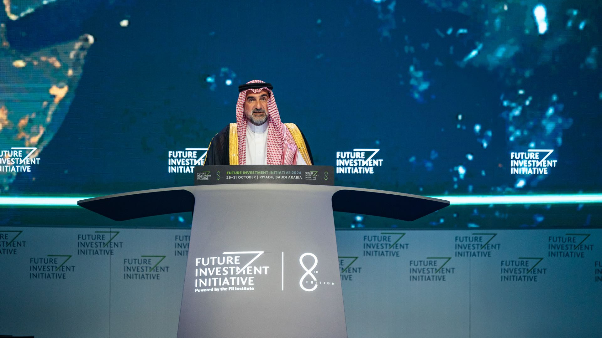 Yasir Al-Rumayyan, the chairman of the Future Investment Initiative (FII)  Institute, delivers a speech at the FII conference in Riyadh, Saudi Arabia, October 29, 2024. /FII Photo