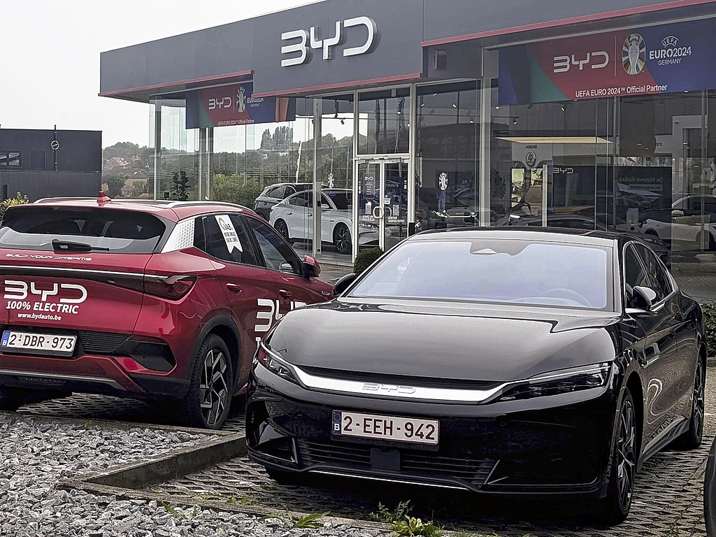 Vehicles are displayed at Chinese electric vehicle manufacturer BYD store in the suburb of Brussel, Belgium, July 5, 2024. /CFP