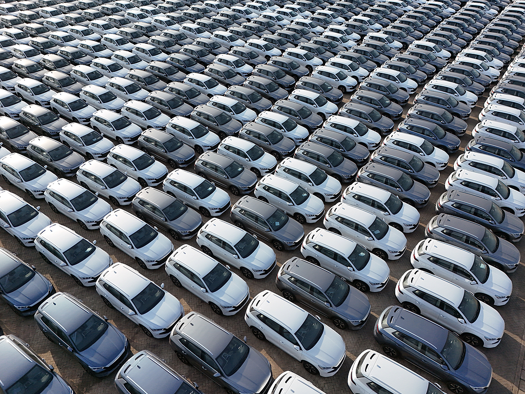 A large number of electric vehicles are to be shipped out of Penglai Port area of Yantai Port, Shandong Province, China, April 18, 2024. /CFP