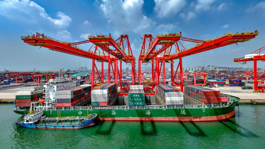 A view of the container terminal of Rizhao Port in Rizhao, east China's Shandong Province, August 22, 2024. /Xinhua