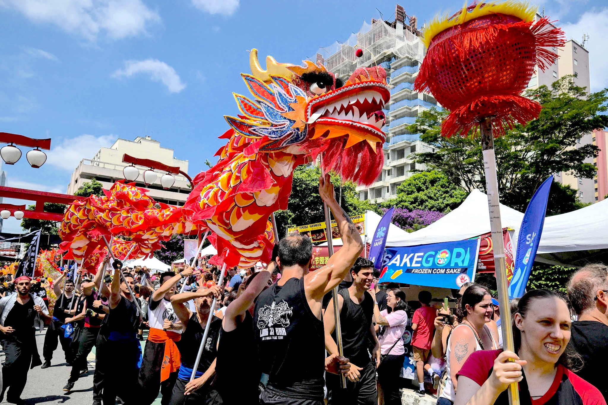 The dragon dance is seen during a Spring Festival celebration in 2024 in São Paulo, Brazil. /CFP