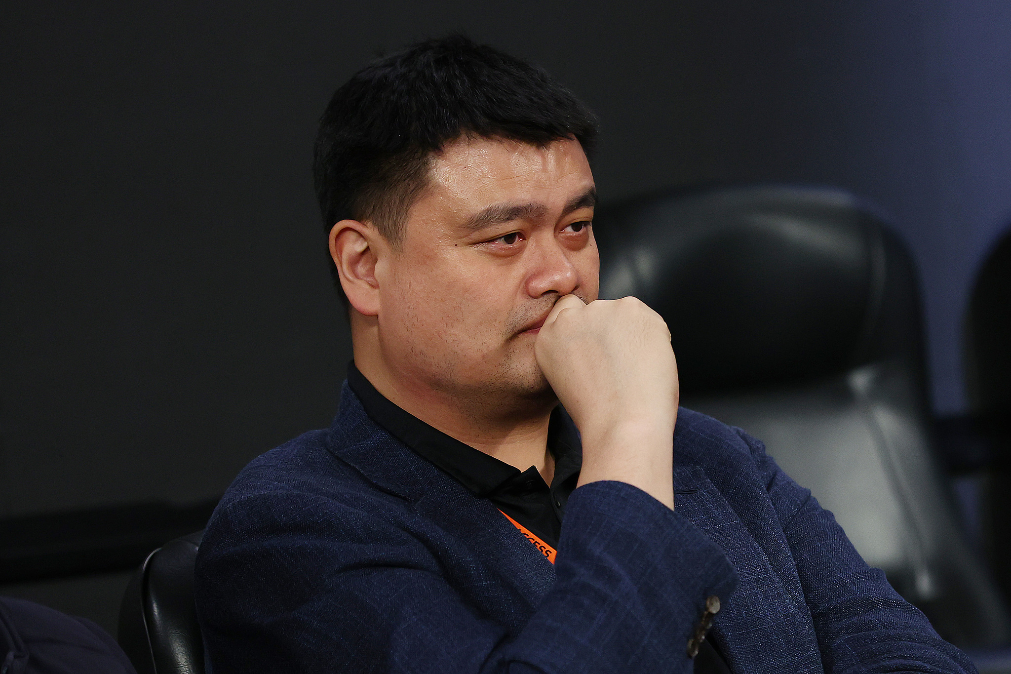 Yao Ming, president of the Chinese Basketball Association (CBA), looks on during the friendly against Australia in Melbourne, Australia, July 2, 2024. /CFP