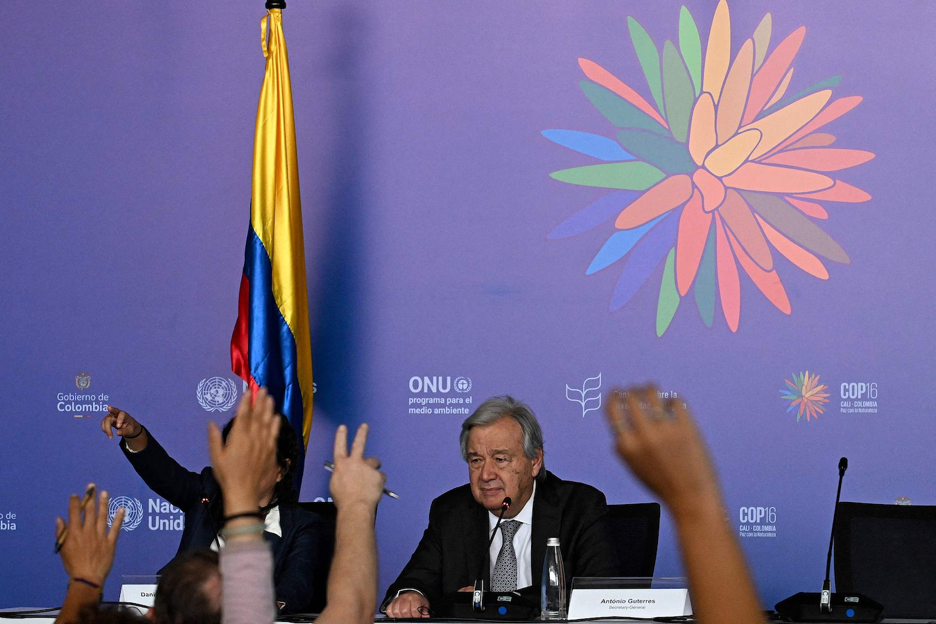 UN Secretary-General Antonio Guterres attends a press conference at the COP16 summit in Cali, Colombia, October 30, 2024. /CFP