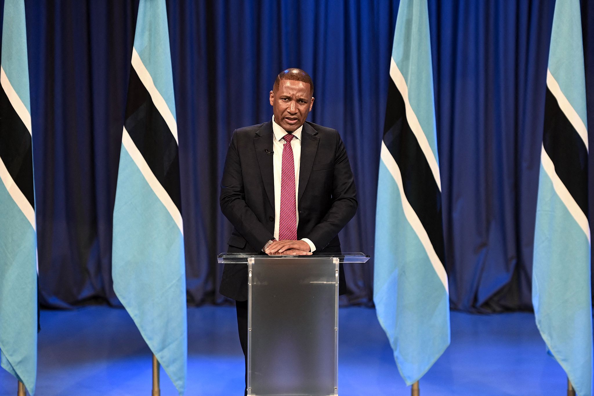 Botswana's newly-elected President Duma Boko delivers his acceptance speech at the Mass Media Complex in Gaborone, November 1, 2024. /CFP