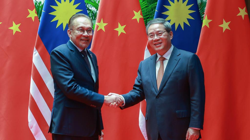 Chinese Premier Li Qiang (R) meets with Malaysian Prime Minister Anwar Ibrahim, who is in China to attend the 7th China International Import Expo, in east China's Shanghai, November 5, 2024. /CFP