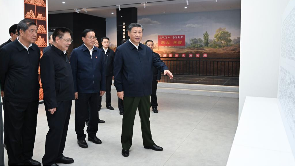 Chinese President Xi Jinping, also general secretary of the Communist Party of China Central Committee and chairman of the Central Military Commission, visits a museum to learn about efforts to enhance the protection, research and use of cultural relics in Yunmeng County of Xiaogan, central China's Hubei Province, November 4, 2024. /Xinhua