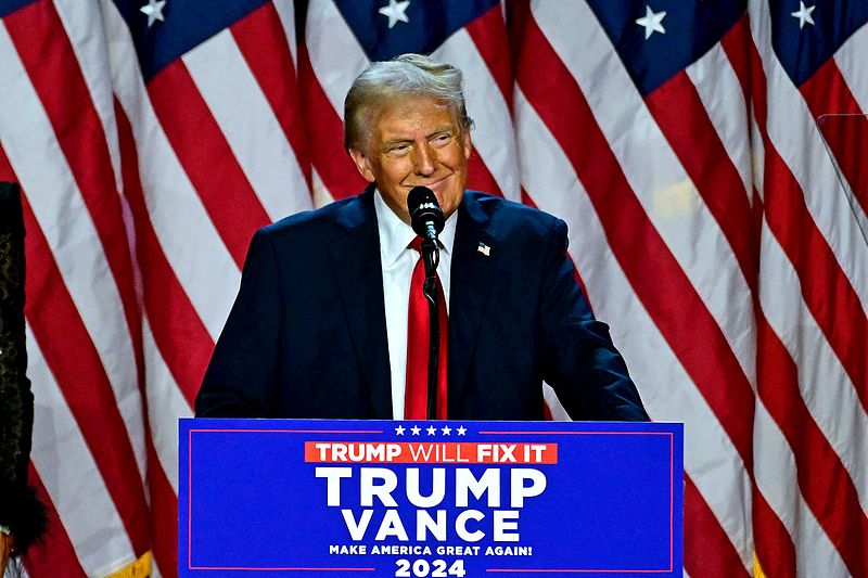 Former U.S. President and Republican presidential candidate Donald Trump speaks during an election night event at the West Palm Beach Convention Center in West Palm Beach, Florida, U.S., November 6, 2024. /CFP