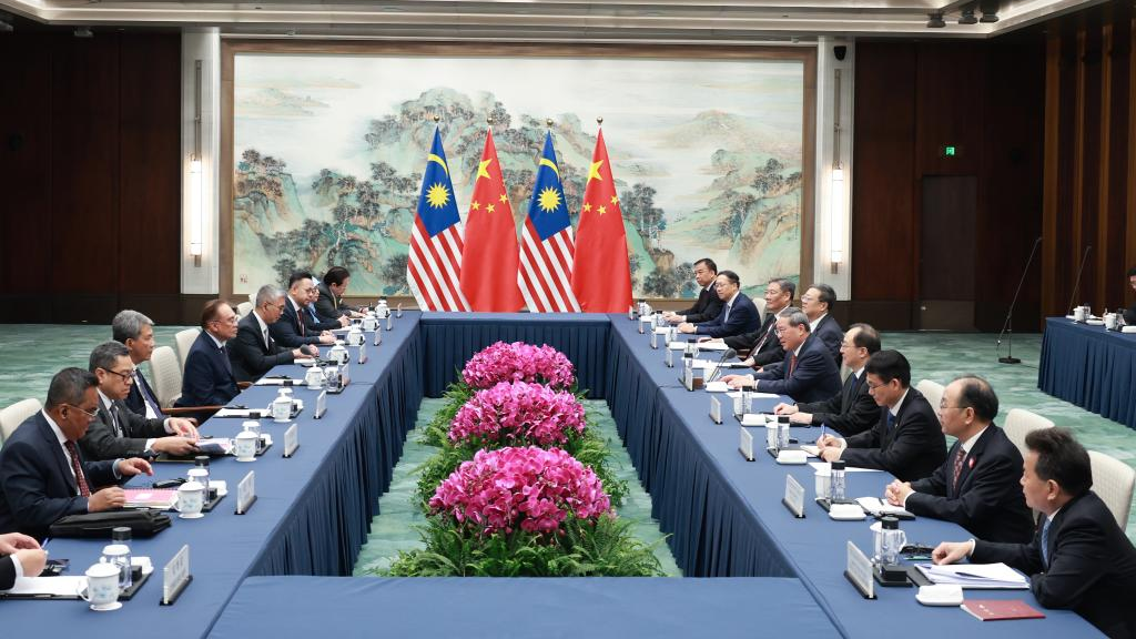 Chinese Premier Li Qiang meets with Malaysian Prime Minister Anwar Ibrahim, who is in China to attend the seventh China International Import Expo, in east China's Shanghai, November 5, 2024. /Xinhua