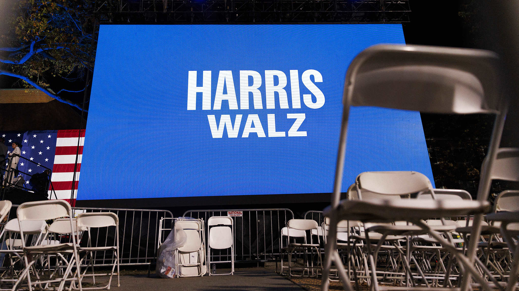 Empty chairs are seen at a Kamala Harris election watch party at Howard University in Washington, D.C., November 5, 2024. /CFP