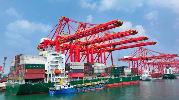 A view of the container terminal of Rizhao Port in Rizhao, east China's Shandong Province, August 22, 2024. /Xinhua