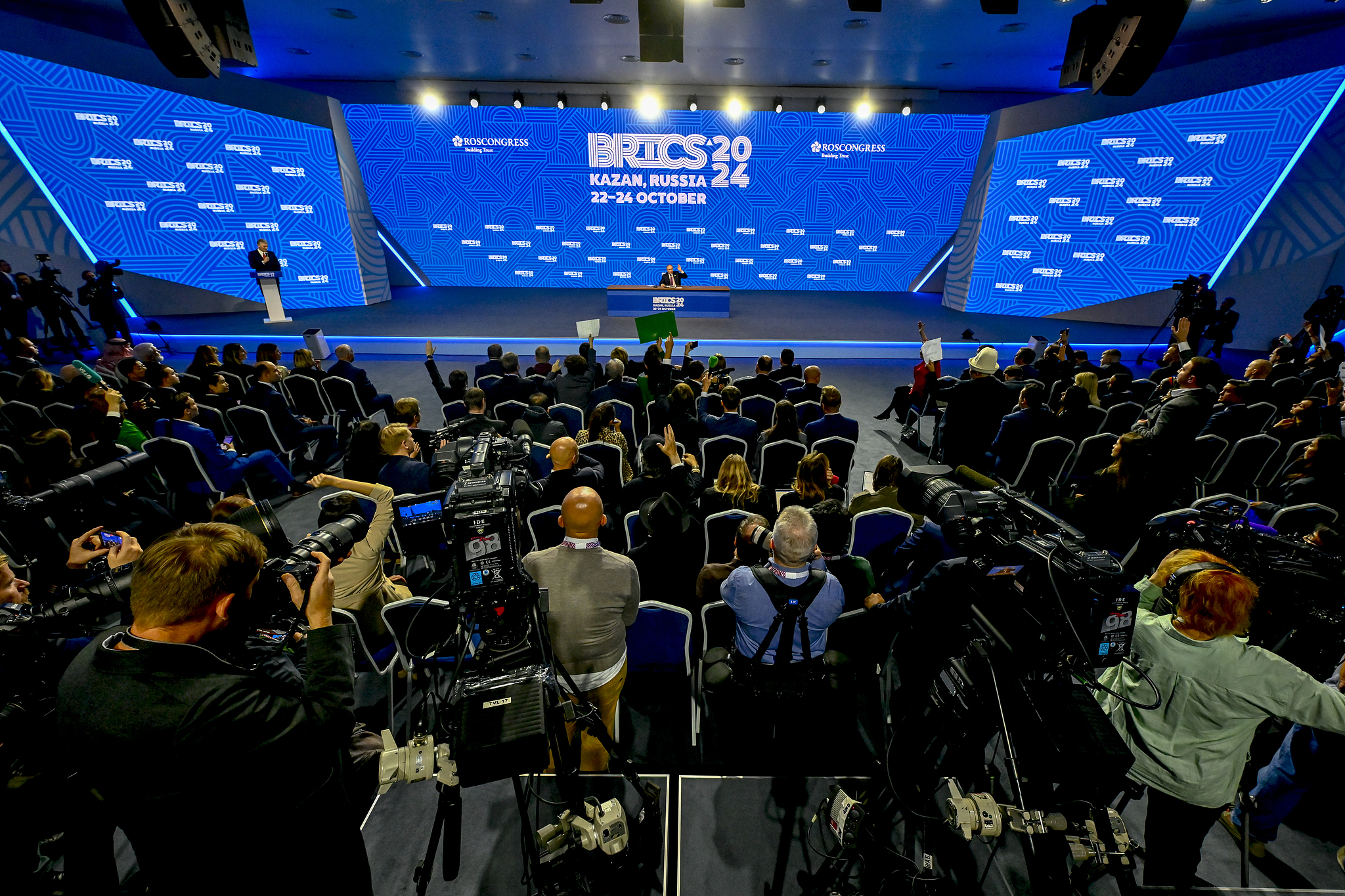 Russian President Vladimir Putin answers questions at a press conference held as part of the 16th BRICS Summit in Kazan, Russia, October 24, 2024. /CFP 