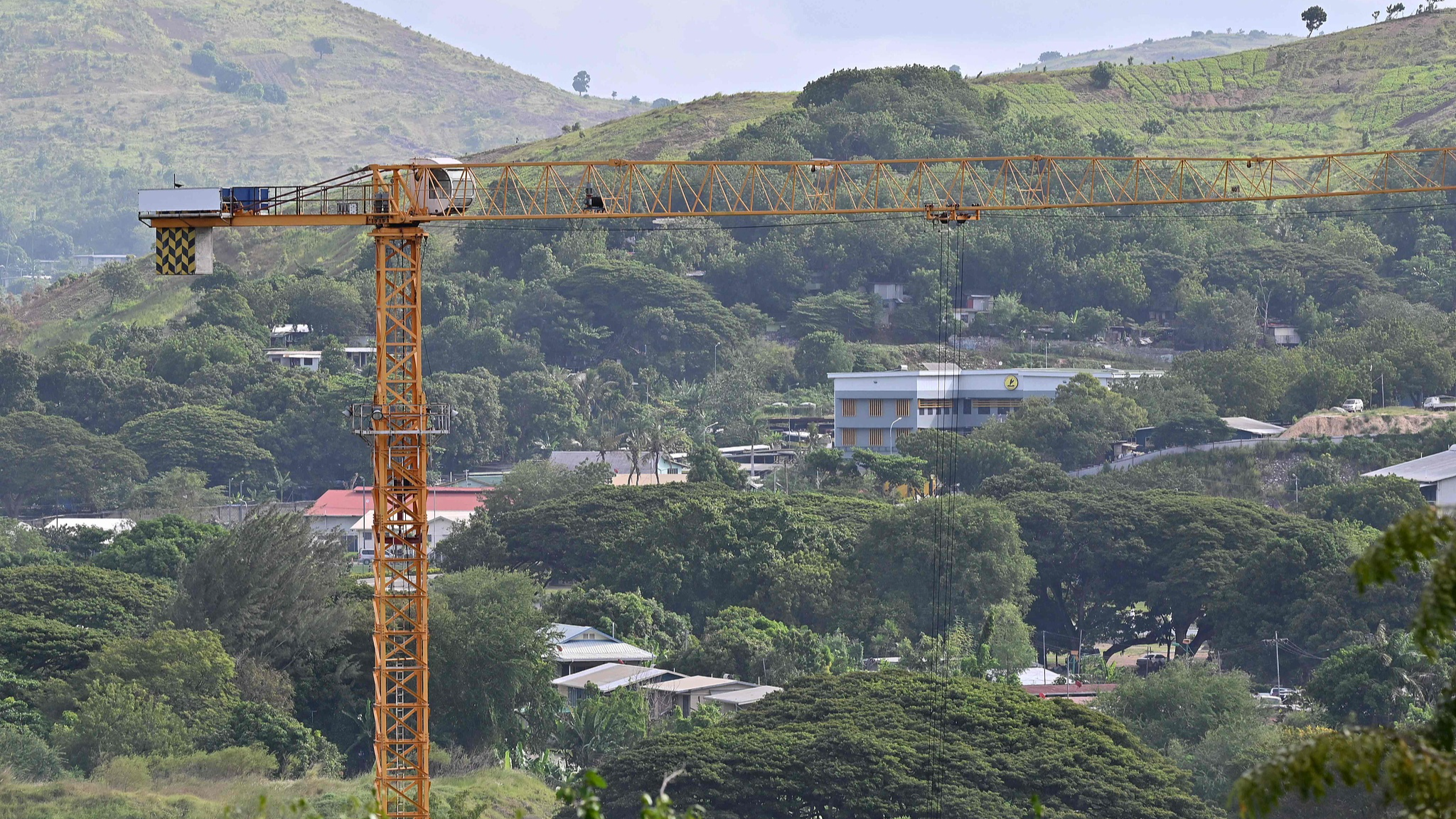 This picture taken on May 19, 2023 shows a crane at a project site called Chinatown in Port Moresby, Papua New Guinea. /CFP