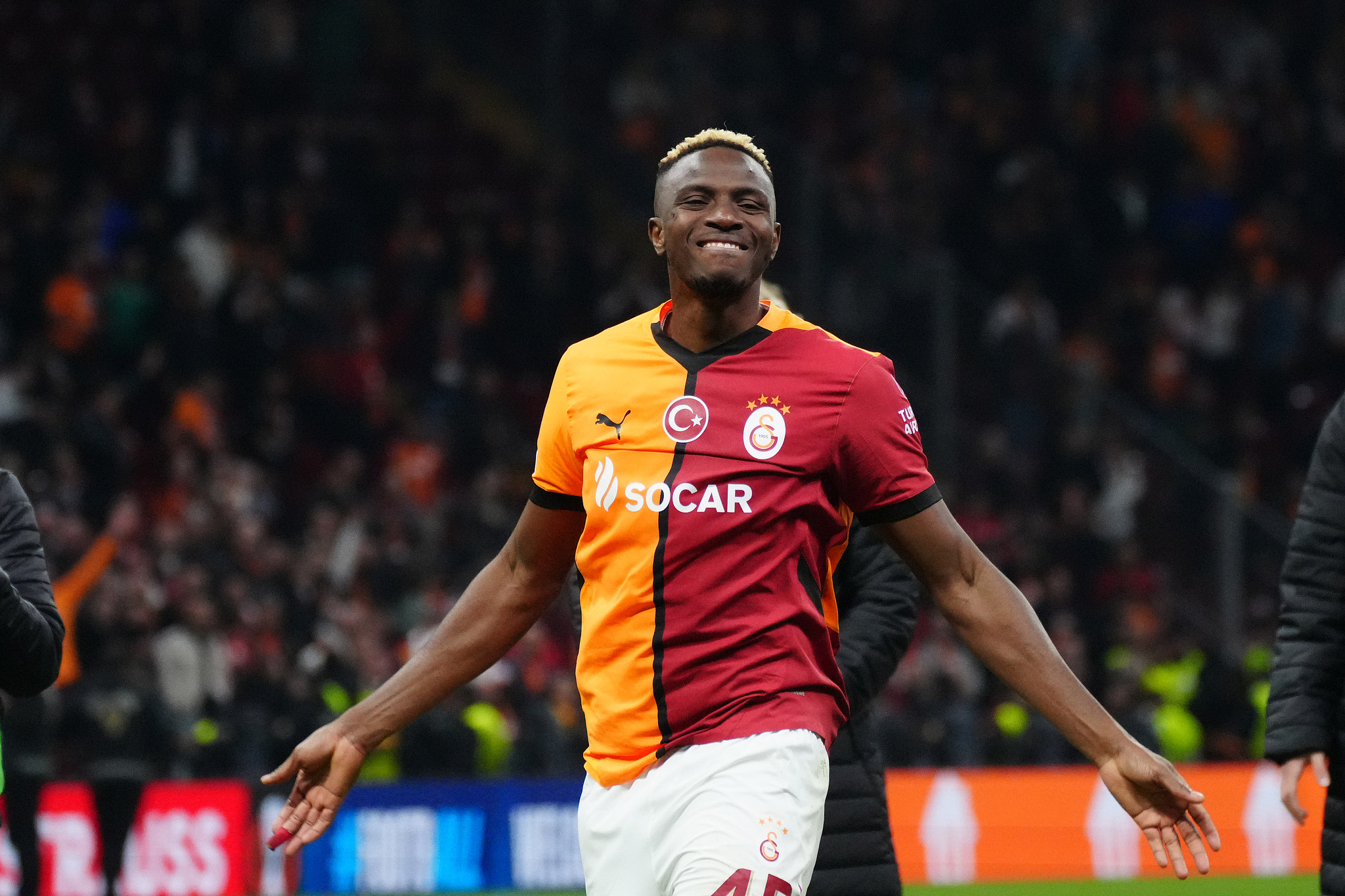 Victor Osimhen of Galatasaray celebrates after scoring a goal in the UEFA Europa League game against Tottenham at Rams Park in Istanbul, Türkiye, November 7, 2024. /CFP