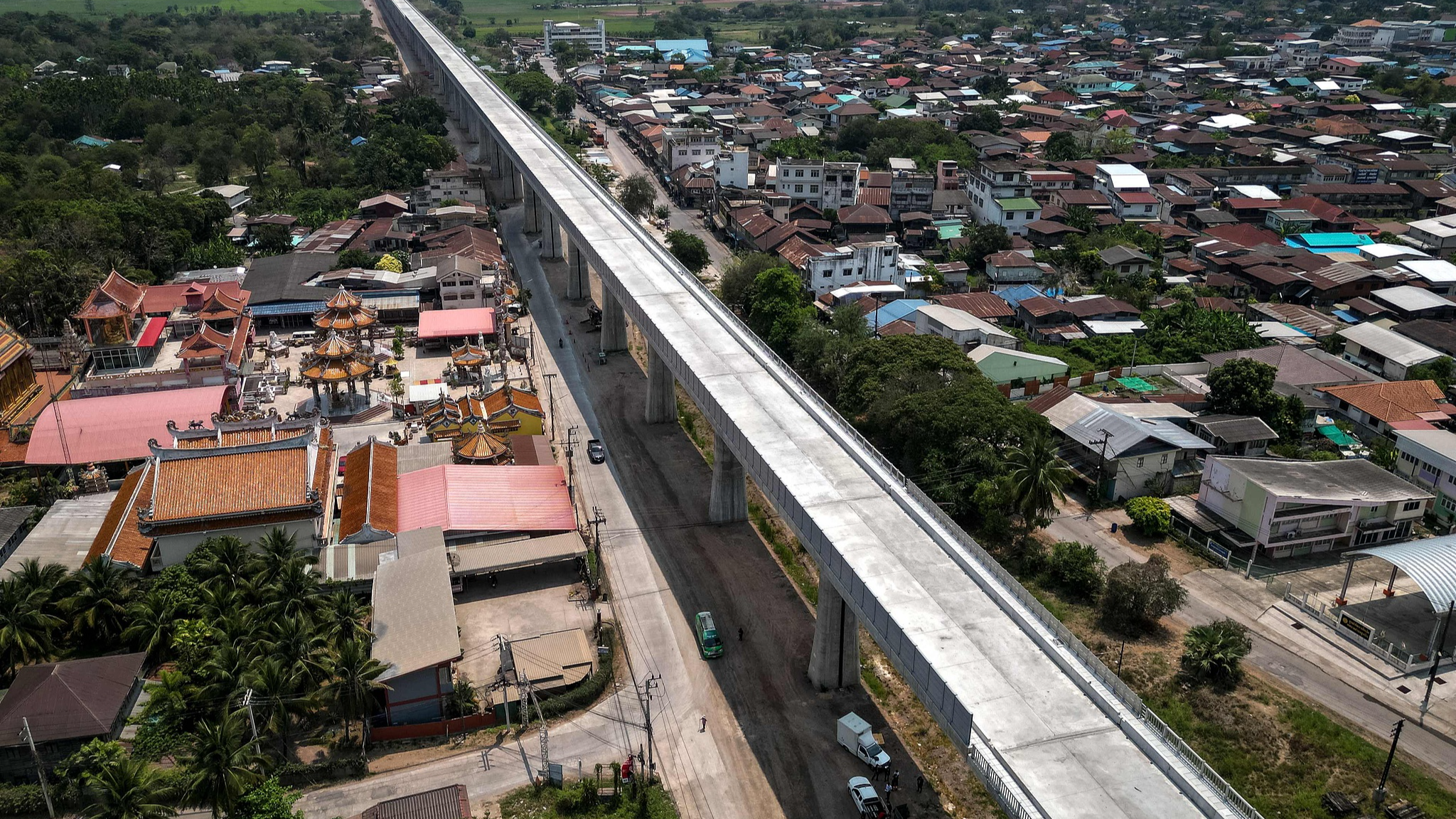 An aerial view of an elevated track, which is still under construction as part of the China-Thailand Railway in Nakhon Ratchasima Province, Thailand, March 29, 2023. /CFP